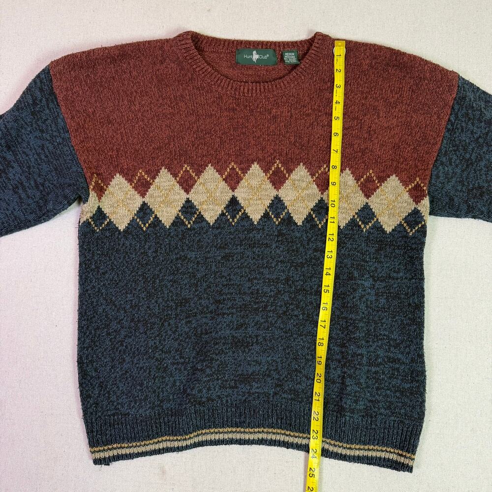 Vintage 90s Hunt Club Argyle Crewneck Sweater Men's Med Silk Cotton Grandpacore - Picture 6 of 11
